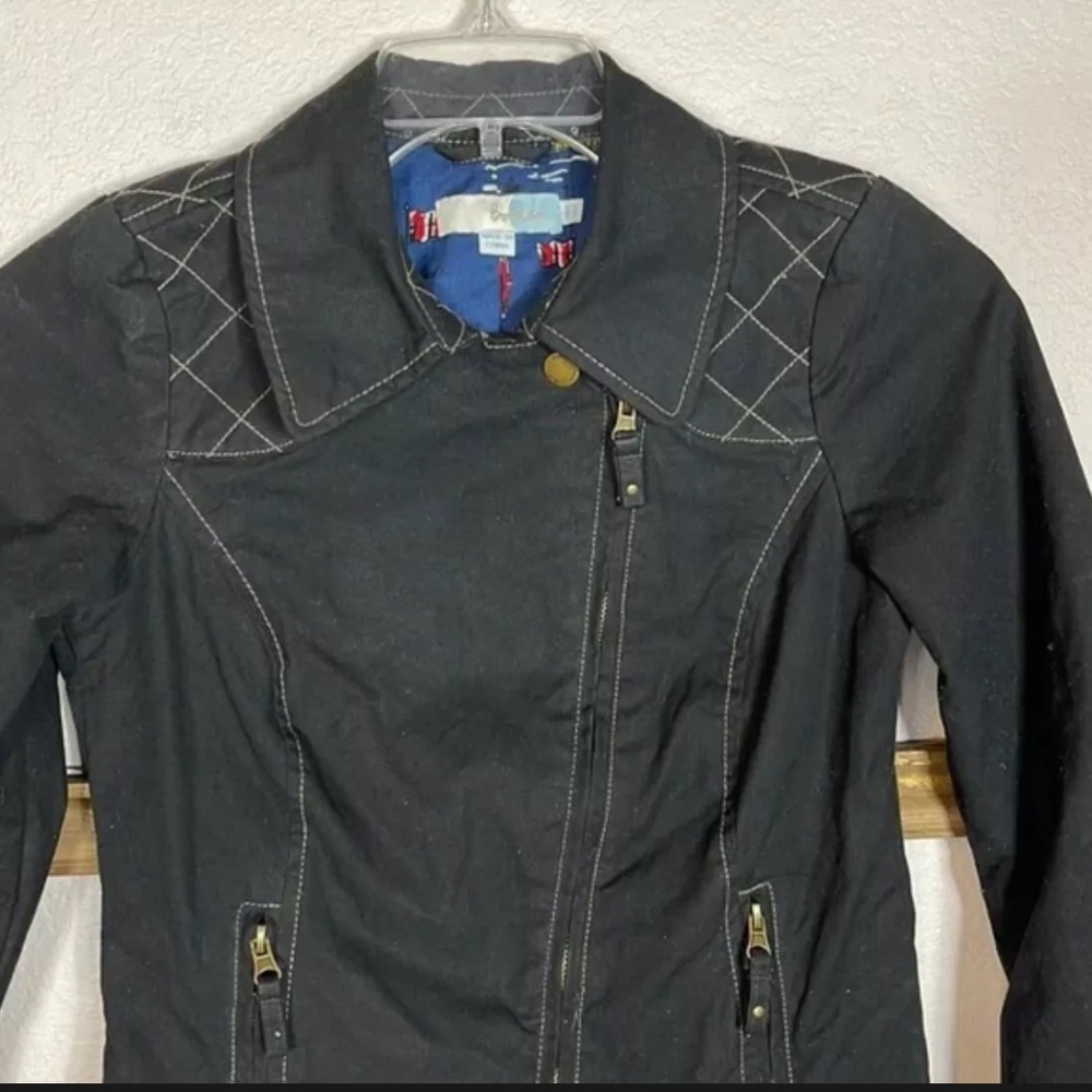 Boden Waxed Cotton Quilted Moto Denim Jacket Black Size 12 US, 16 UK